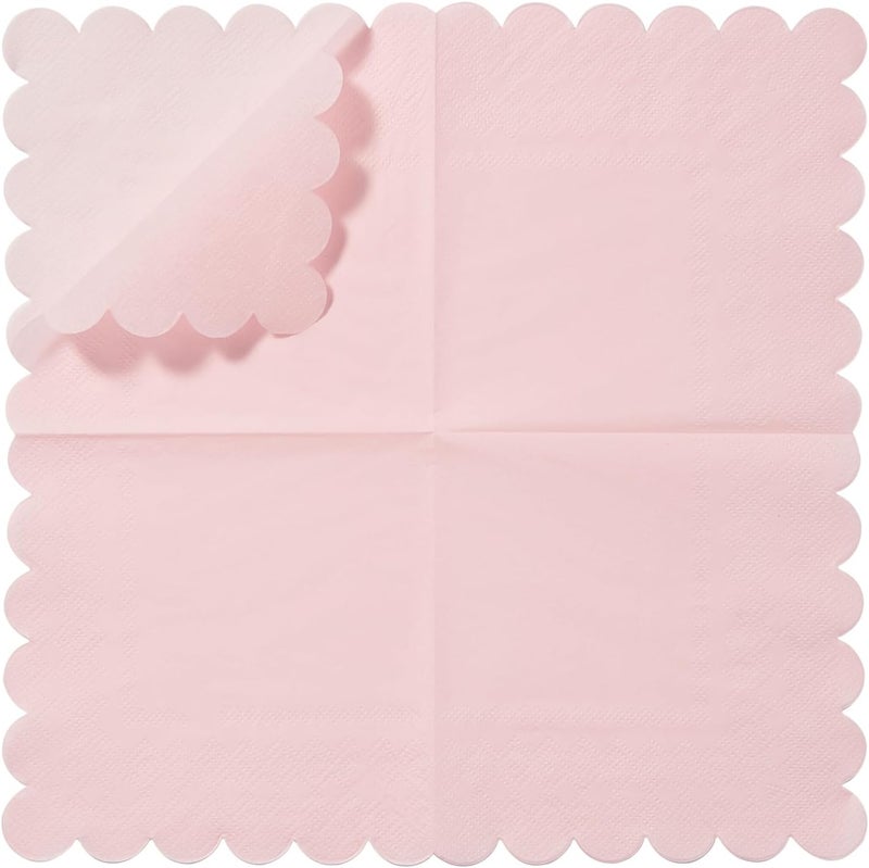BEFORYOU 100 Pack Cocktail Napkin 2-Ply Scalloped Edged Dessert Napkins Folded 5 x 5 Inches Disposable Napkins for Dinner Wedding Birthday Party Bridal Anniversary Reception Event (Pink) - Image 3